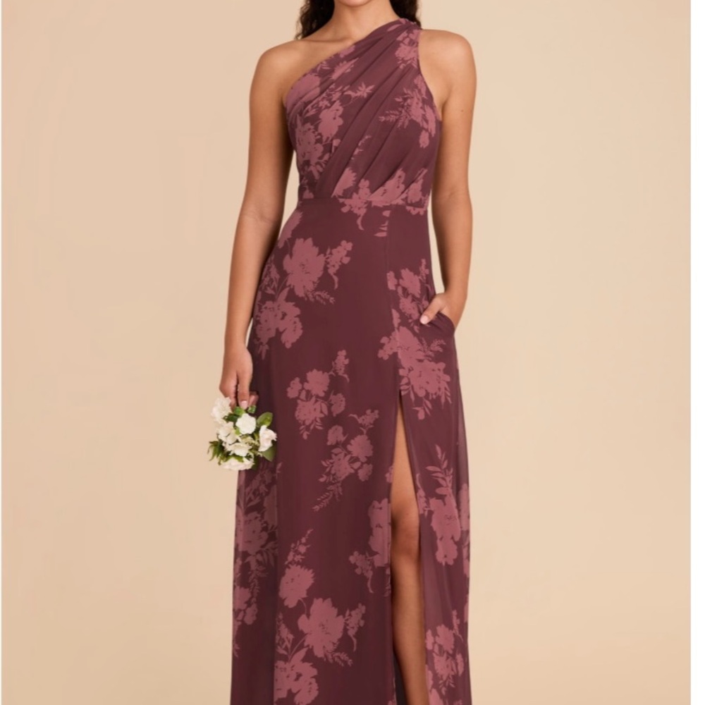 Elegant One Shoulder Floral Dress - Burgundy